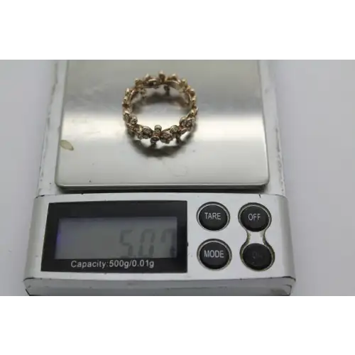 Signed Gold Over .925 S.S. CZ FLOWER BAND ring size 9 # (5)