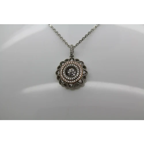 Signed GOT .925 S.S. TWO TONE STONE IN MOTION pendant necklace 18