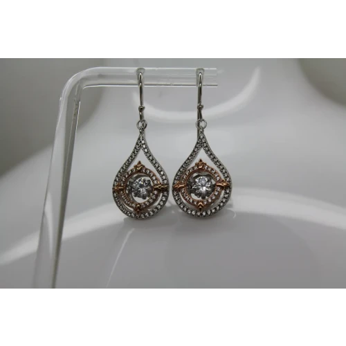 Signed GOT  .925 S.S. TWO TONE STONE IN MOTION TEARDROP DANGLES