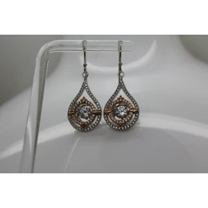 Signed GOT  .925 S.S. TWO TONE STONE IN MOTION TEARDROP DANGLES
