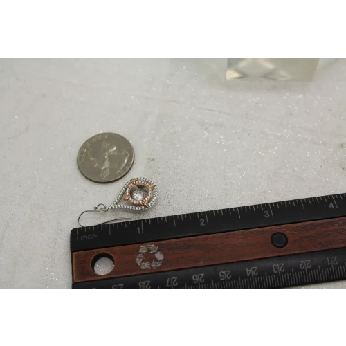 Signed GOT  .925 S.S. TWO TONE STONE IN MOTION TEARDROP DANGLES