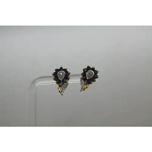 Signed GRP 10k Y.G. BLUE TOPAZ DIAMOND CHIP acc. FLOWER DESIGN