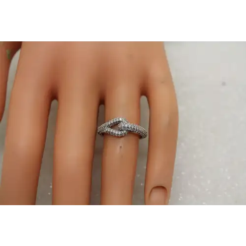 Signed HK 10k W.G. PAVE DIAMOND INTERTWINED LOOP DESIGN ring size 6