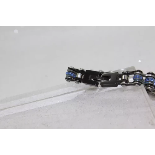 Signed HM Stainless Steel BLUE RHINESTONE BIKE CHAIN bracelet 7 1/2