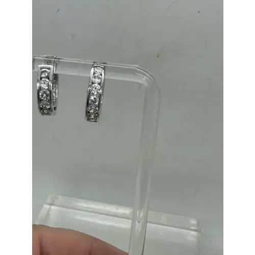 Signed HMI .925 S.S. PRINCESS & ROUND CZ DOUBLE SIDED Huggies (2)