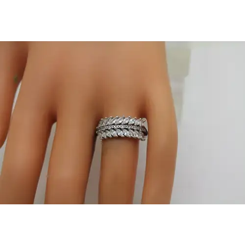 Signed IBB .925 S.S. Marquise Cut CZ FEATHER DESIGN ring size 8.75 #