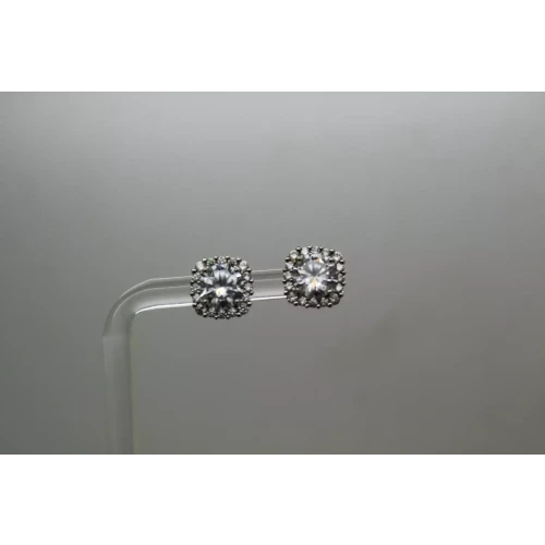 Signed IBB .925 Sterling Silver CZ SQUARE ILLUSION CLUSTER STUD earrings