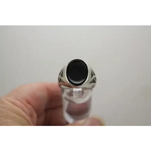 Signed IBG .925 S.S. Oval Cut BLACK ONYX MEN'S ring size 10 #