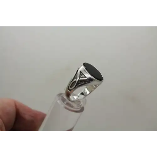 Signed IBG .925 S.S. Oval Cut BLACK ONYX MEN'S ring size 10 #