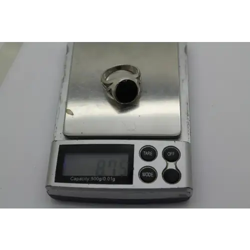 Signed IBG .925 S.S. Oval Cut BLACK ONYX MEN'S ring size 10 #