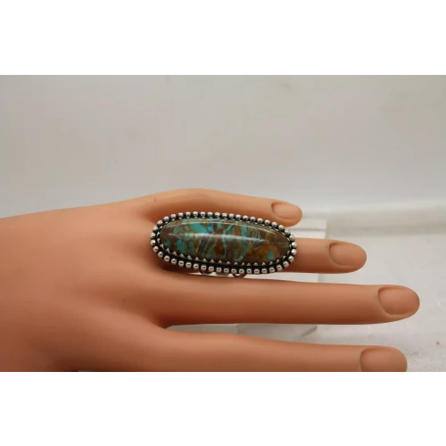 Signed IG .925 S.S. Large ROYSTON TURQUOISE FULL FINGER ring size 5.75