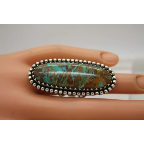 Signed IG .925 S.S. Large ROYSTON TURQUOISE FULL FINGER ring size 5.75