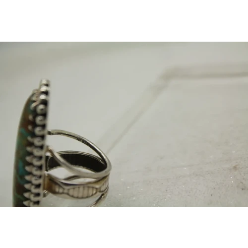 Signed IG .925 S.S. Large ROYSTON TURQUOISE FULL FINGER ring size 5.75