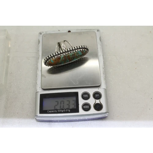 Signed IG .925 S.S. Large ROYSTON TURQUOISE FULL FINGER ring size 5.75