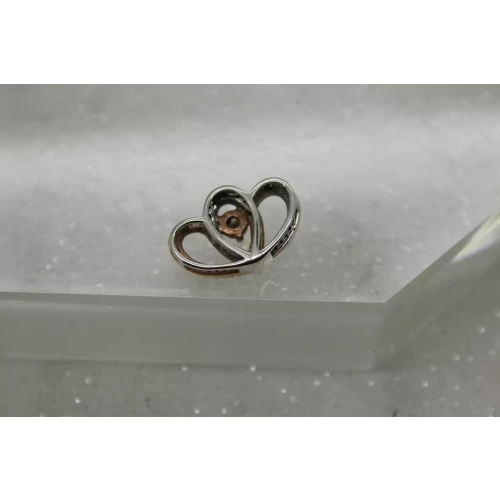 Signed IKS 10k WHITE & ROSE GOLD DIAMOND DOUBLE HEART pendant