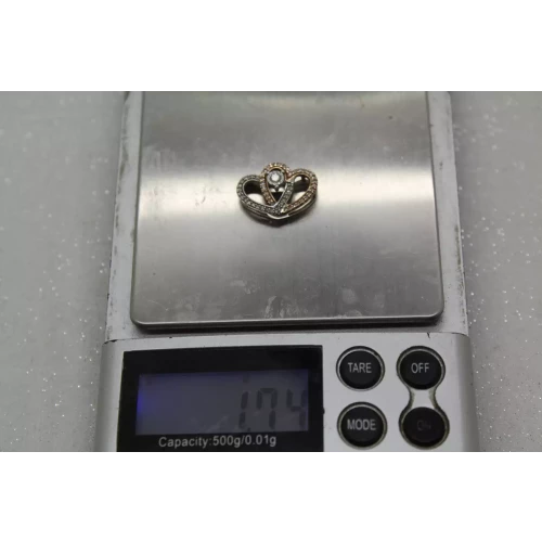 Signed IKS 10k WHITE & ROSE GOLD DIAMOND DOUBLE HEART pendant