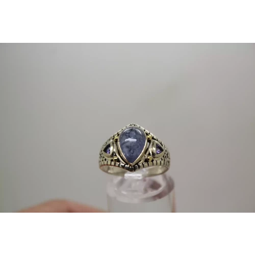 Signed INDIA .925 S.S. 18k TEARDROP TANZANITE FANCY DESIGN size 7
