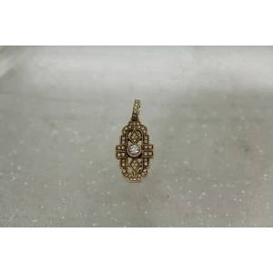 Signed JAL 14k Y.G. .33 ctw DIAMOND ART DECO DESIGN pendant