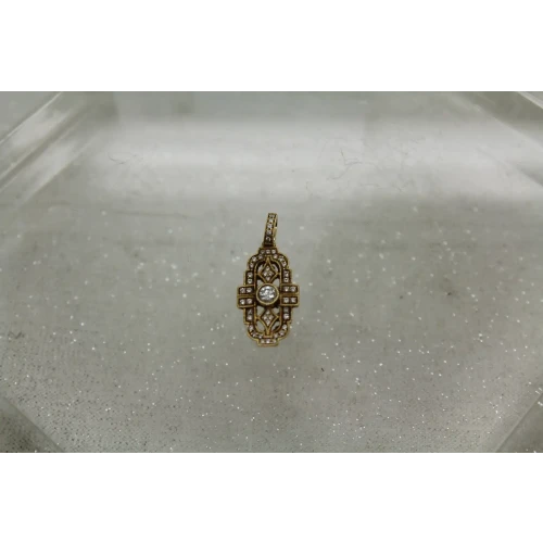 Signed JAL 14k Y.G. .33 ctw DIAMOND ART DECO DESIGN pendant