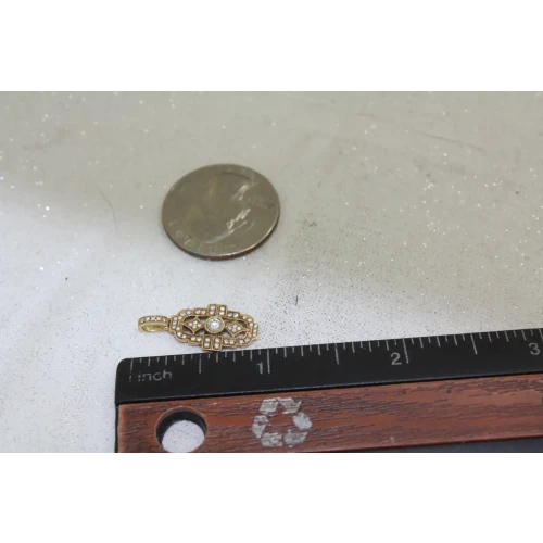 Signed JAL 14k Y.G. .33 ctw DIAMOND ART DECO DESIGN pendant
