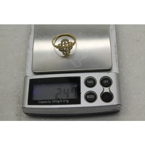 Signed JAL 14k Y.G. PAVE DIAMOND ART DECO DESIGN ring size 7