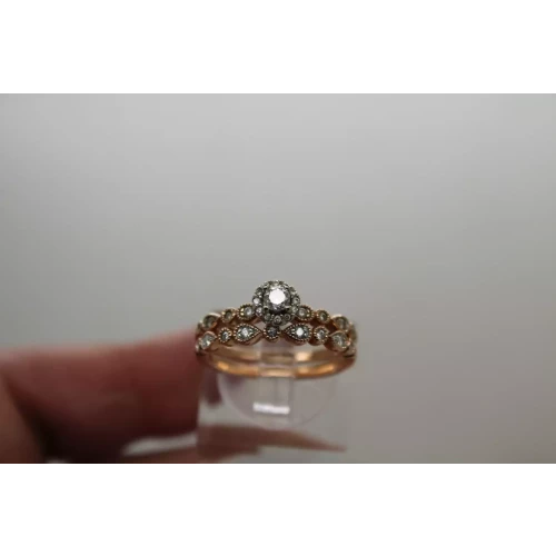 Signed JD 10k Rose Gold .27ctw DIAMOND HALO WEDDING SET size 6.75
