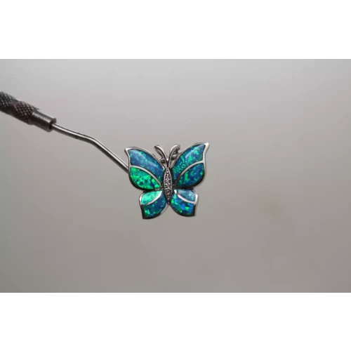 Signed JH .925 S.S. OPAL INLAY BUTTERFLY pendant
