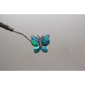 Signed JH .925 S.S. OPAL INLAY BUTTERFLY pendant