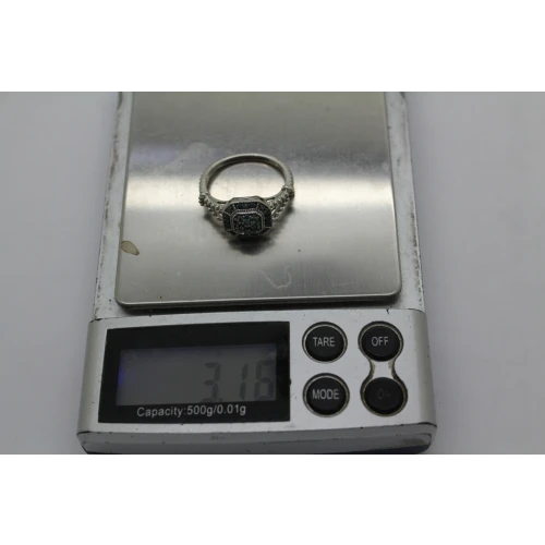 Signed JS .925 S.S. BLUE DIAMOND SPLIT SHANK ring size 7.75 #