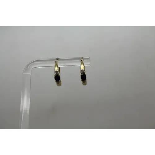 Signed JT 10k Y.G. Oval Cut BLUE & WHITE TOPAZ HOOP earrings
