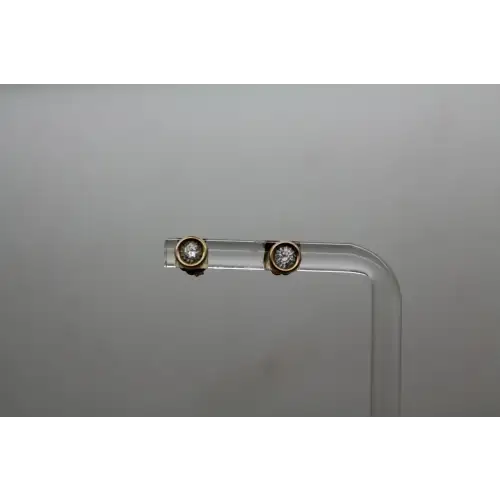 Signed JX 10k Y.G. .20ctw DIAMOND ROUND BEZEL STUD earrings #