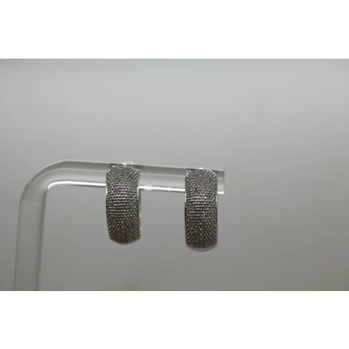 Signed KC .925 S.S. TEXTURED & SHINY DIAMOND acc. HUGGIE HOOPS