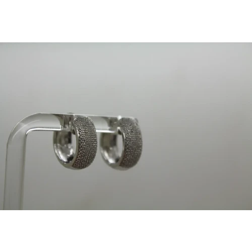 Signed KC .925 S.S. TEXTURED & SHINY DIAMOND acc. HUGGIE HOOPS