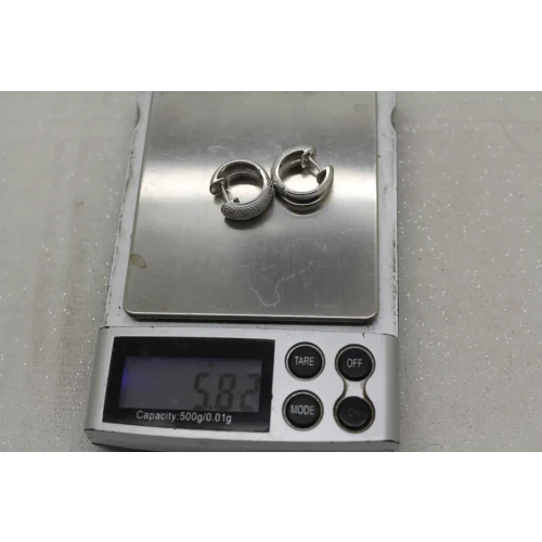 Signed KC .925 S.S. TEXTURED & SHINY DIAMOND acc. HUGGIE HOOPS