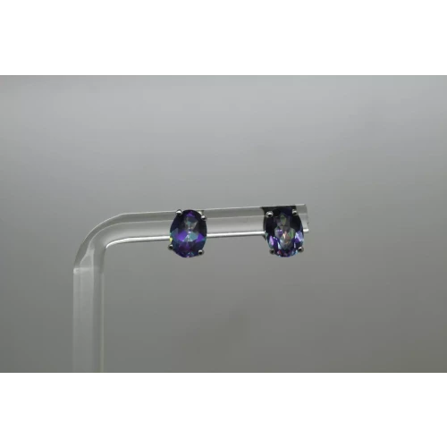 Signed KFJ Oval Cut MYSTIC FIRE TOPAZ STUD earrings