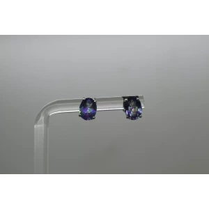 Signed KFJ Oval Cut MYSTIC FIRE TOPAZ STUD earrings