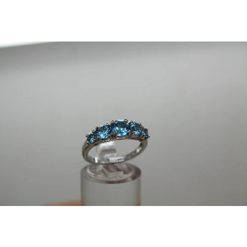 Signed KN .925 S.S. BLUE TOPAZ 5 Stone ring size 7 #