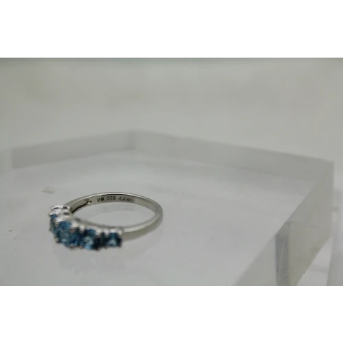 Signed KN .925 S.S. BLUE TOPAZ 5 Stone ring size 7 #