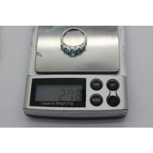 Signed KN .925 S.S. BLUE TOPAZ 5 Stone ring size 7 #