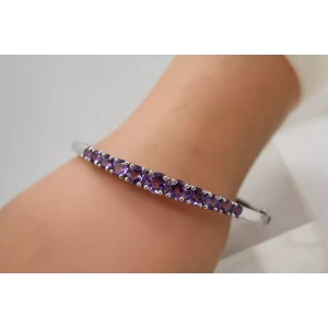 Signed KN .925 S.S. Graduated Round Cut AMETHYST HINGED BANGLE 7