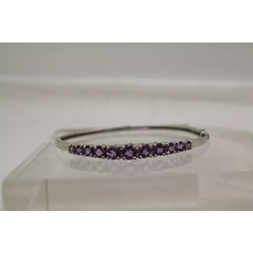 Signed KN .925 S.S. Graduated Round Cut AMETHYST HINGED BANGLE 7