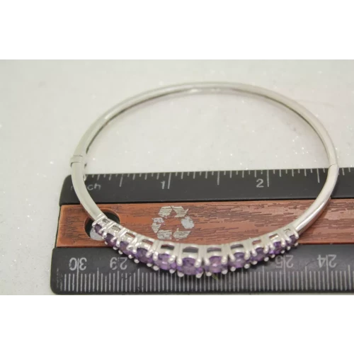 Signed KN .925 S.S. Graduated Round Cut AMETHYST HINGED BANGLE 7