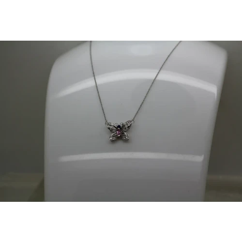 Signed LGL 10k W.G. BLUE & PINK TOPAZ DIAMOND BUTTERFLY necklace (2)