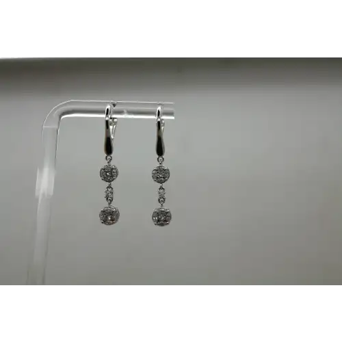 Signed LGL 14k W.G. .40ctw DIAMOND CLUSTER DANGLE HOOP earrings