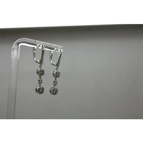 Signed LGL 14k W.G. .40ctw DIAMOND CLUSTER DANGLE HOOP earrings