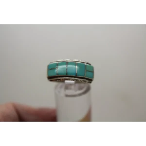 Signed LL .925 S.S. TURQUOISE CHANNEL INLAY BAND ring size 11