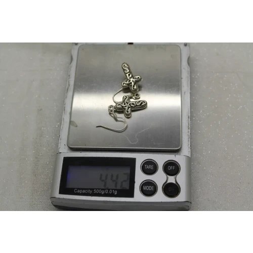 Signed MC .925 S.S. ORNATE SWIRL DESIGNED CROSS DANGLE earrings