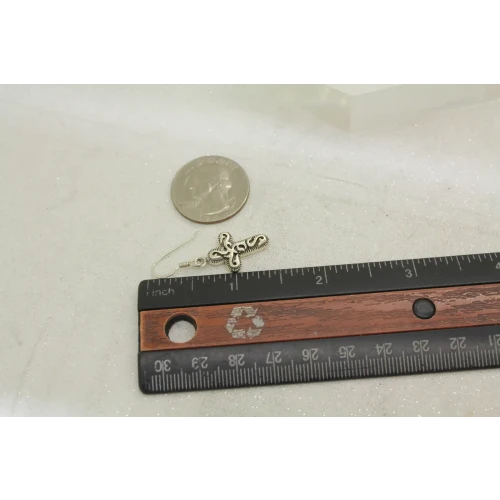 Signed MC .925 S.S. ORNATE SWIRL DESIGNED CROSS DANGLE earrings