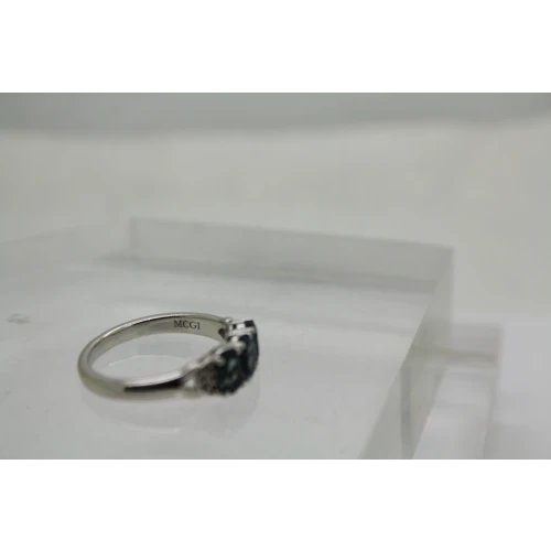 Signed MCGI .925 S.S. LONDON BLUE TOPAZ 3 Stone ring size 7.75 #