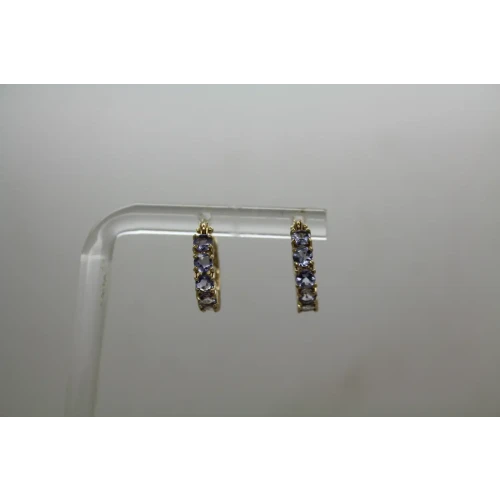 Signed MEXICO 14k Y.G. TANZANITE SMALL HOOP earrings